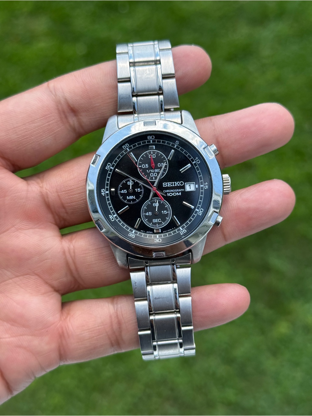 Seiko Black Dial Stainless Steel Chronograph Watch Mens Seiko Black Dial Stainless Steel Chronograph Watch Mens